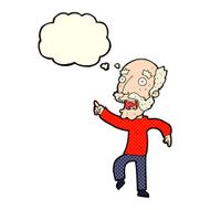 cartoon frightened old man with thought bubble N20