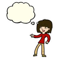 cartoon girl pointing with thought bubble N17