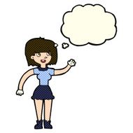 cartoon girl waving with thought bubble N17