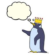 cartoon penguin wearing crown with thought bubble