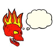 cartoon flaming skull with thought bubble N8