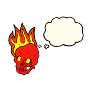 cartoon flaming skull with thought bubble N9