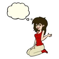 cartoon pretty girl waving with thought bubble N16