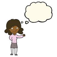 cartoon friendly woman with thought bubble N39