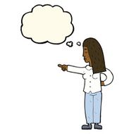 cartoon woman pointing with thought bubble N126