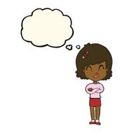 cartoon happy woman with folded arms thought bubble N12