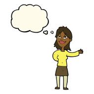 cartoon woman gesturing to show something with thought bubble N13