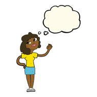 cartoon woman waving with thought bubble N204