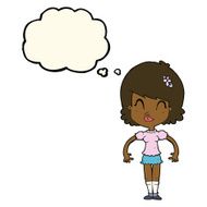 cartoon happy pretty woman with thought bubble N7