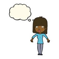 cartoon woman shrugging with thought bubble N37