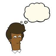 cartoon man narrowing eyes with thought bubble N24