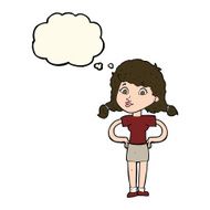 cartoon pretty girl with hands on hips thought bubble N4