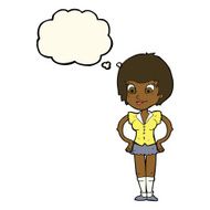 cartoon pretty woman with hands on hips thought bubble N13