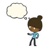 cartoon woman pointing with thought bubble N128