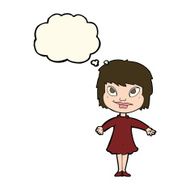 cartoon girl shrugging shoulders with thought bubble N21