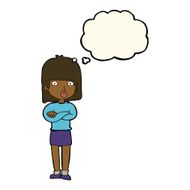 cartoon impatient woman with thought bubble N7