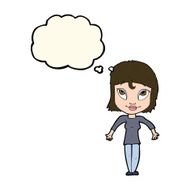 cartoon girl shrugging shoulders with thought bubble N22