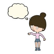 cartoon surprised woman with thought bubble N150