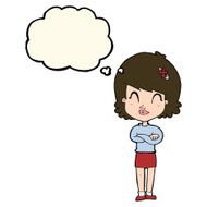 cartoon happy woman with folded arms thought bubble N13