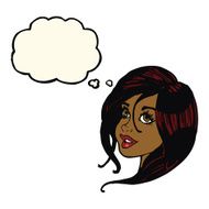 cartoon pretty female face with thought bubble N60