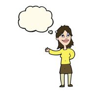 cartoon woman gesturing to show something with thought bubble N14
