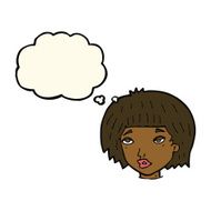cartoon bored looking woman with thought bubble N5