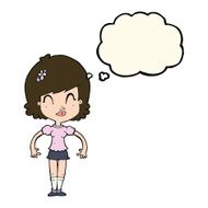 cartoon happy pretty woman with thought bubble N8
