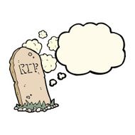 cartoon spooky grave with thought bubble N9