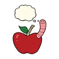 cartoon apple with worm thought bubble N25