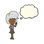 cartoon woman waving with thought bubble N206