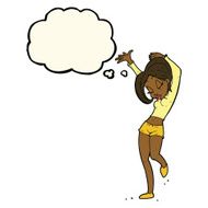 cartoon pretty woman dancing with thought bubble N13