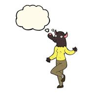 cartoon dancing werewolf woman with thought bubble N4