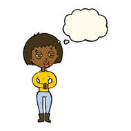 cartoon tired woman with thought bubble N19