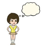 cartoon pretty woman with hands on hips thought bubble N14