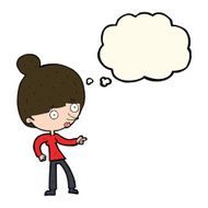 cartoon woman pointing with thought bubble N131