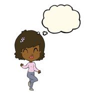cartoon pretty woman dancing with thought bubble N14