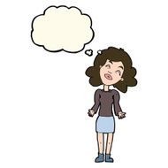 cartoon woman shrugging shoulders with thought bubble N293