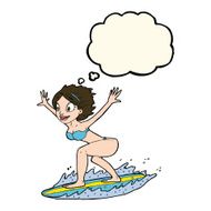 cartoon surfer girl with thought bubble N12
