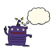 cartoon weird little alien with thought bubble N15