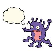 cartoon weird little alien with thought bubble N16