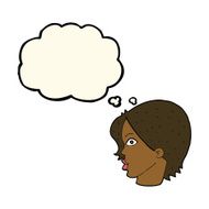 cartoon staring woman with thought bubble N30