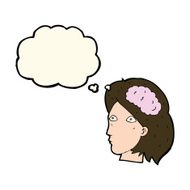 cartoon female head with brain symbol thought bubble N14