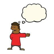 cartoon man gesturing direction with thought bubble N7
