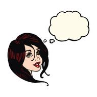 cartoon pretty female face with thought bubble N61