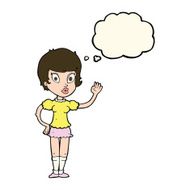 cartoon pretty girl waving with thought bubble N18