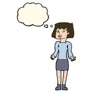 cartoon woman shrugging shoulders with thought bubble N295