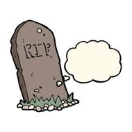 cartoon spooky grave with thought bubble N10