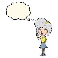 cartoon woman waving with thought bubble N207