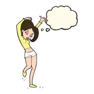 cartoon pretty woman dancing with thought bubble N15