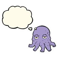 cartoon alien squid face with thought bubble N18